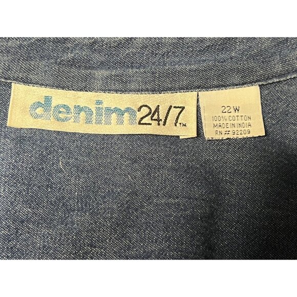 Denim 24/7 Women Plus Size 22W Blue Denim Casual Dress Waist Tie Cotton Comfy - Picture 14 of 16